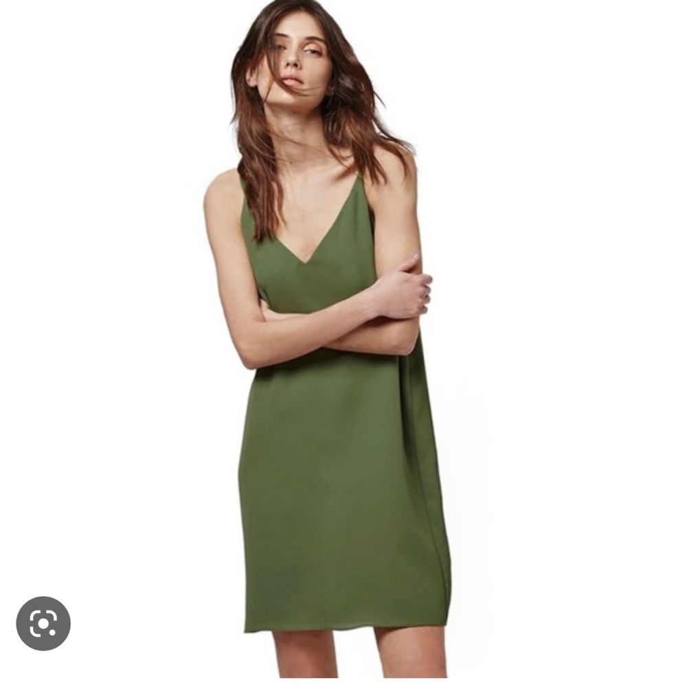 Topshop green slip dress, crisscross back, size US 6